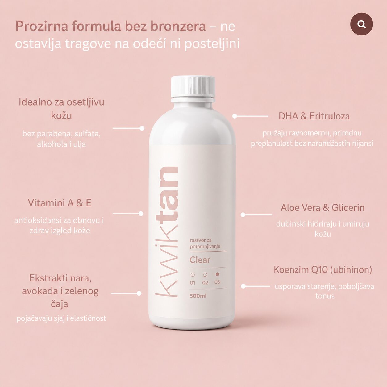 Profesionalna prozirna boja za spray tan KWIKTAN Dark Clear 500 ml