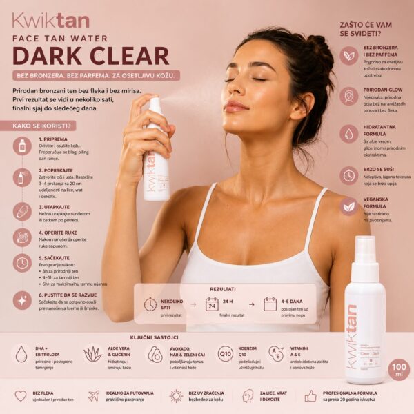 Vodica za Samopotamnjivanje Lica Dark Clear 100 ml | Kwiktan